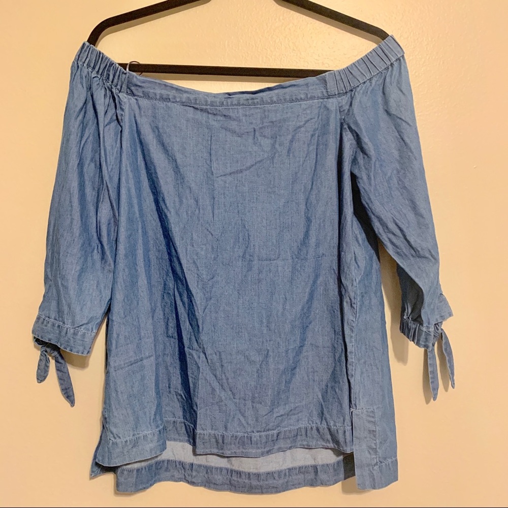 Loft off the shoulder chambray tie sleeve blouse